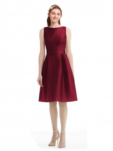 Shop Short Midi Length Satin Cocktail Bridesmaid Dress with Bateau Neckline and V-Back London