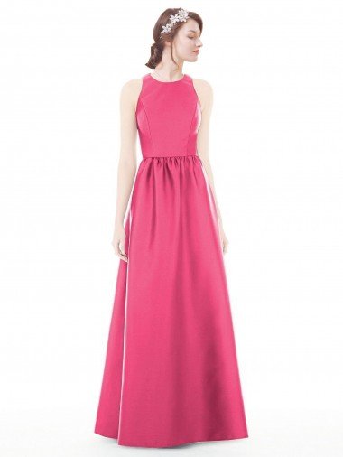 Shop Jewel Neck Keyhole Back Sleek Long Satin Bridesmaid Dress London