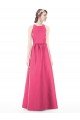 Jewel Neck Keyhole Back Sleek Long Satin Bridesmaid Dress