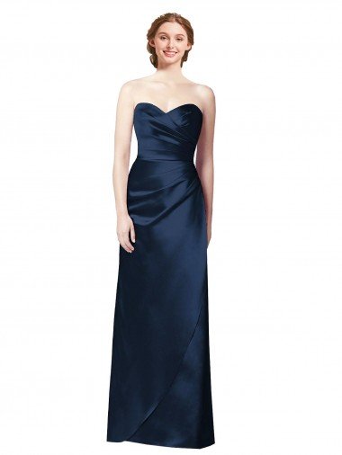 Shop Faux Wrap A-Line Long Satin Bridesmaid Dress with Draped Bodice London