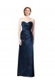 Faux Wrap A-Line Long Satin Bridesmaid Dress with Draped Bodice