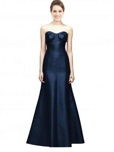 Shop Long Strapless Satin Bridesmaid Dress with Pleated Cuff Neckline London
