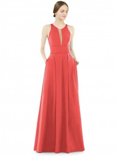 Shop Sheer V-Neck Tulle Illusion Long Satin Bridesmaid Dress London