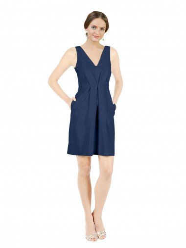 Shop Deep V-Neck Short Knee Length Satin Cocktail Bridesmaid Dress with Slimming Pleats London