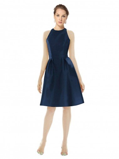 Shop Short Halter Cocktail Length Luxe Satin Cocktail Bridesmaid Dress London