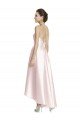 Long High-Low Halter Satin Bridesmaid Dress with Criss-Cross Back