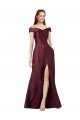 Long Off the Shoulder Formal Satin Bridesmaid Dress / Prom Dress with Thigh-high Slit