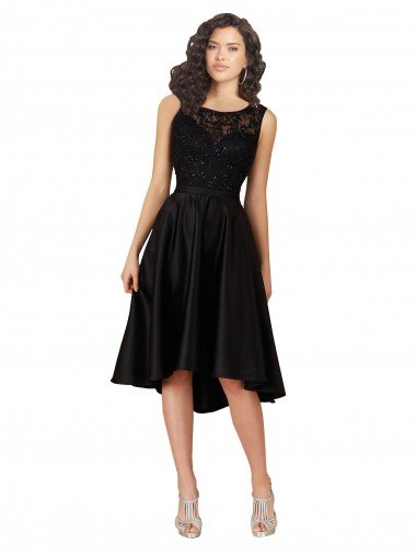 Shop Short High Low Satin Cocktail Bridesmaid Dress with a Beaded and Embroidered Bodice London