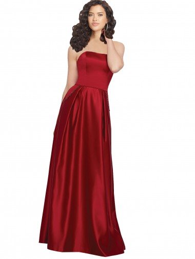 Shop Strapless Satin Bridesmaids Dress with Beaded Pocket and Soft Pleating London