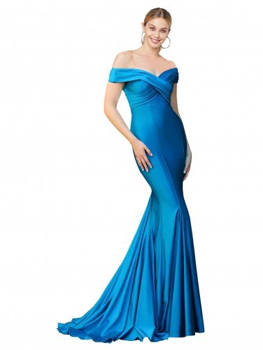 Shop Off the Shoulder Long Chapel Train Formal Satin Bridesmaid Dress / Prom Dress London