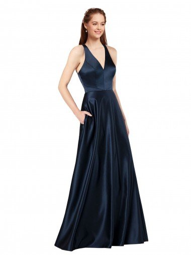 Shop Long Formal Satin Bridesmaid Gown with Halter Neckline London