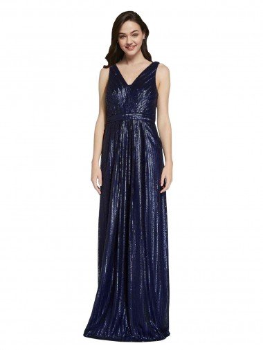 Shop Long V-Neck Sparking Formal Sequin Bridesmaid Dress / Prom Dress with Low V-Back London