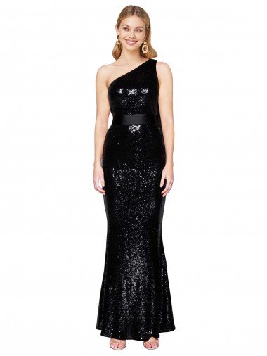 Shop Draped One Shoulder Long Full Length Formal Sequin Bridesmaid Dress / Prom Dress London