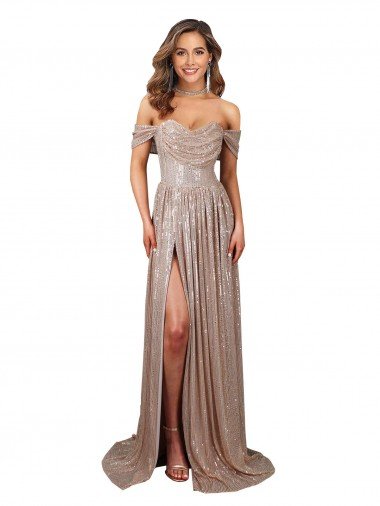Shop Strapless Scoop Neck Off the Shoulder Long Formal Sequin Bridesmaid Dress / Prom Dress with High Slit London