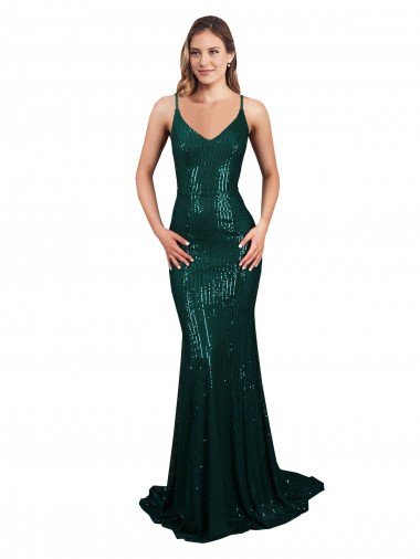 Shop Fishtail Shaped V-Neck Open Back Long Formal Sequin Bridesmaid Dress / Prom Dress London