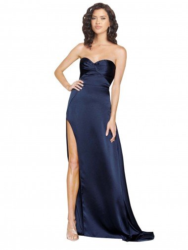 Shop Knotted Sweetheart Formal Silky Satin Bridesmaid Dress / Prom Dress with High Side Split London