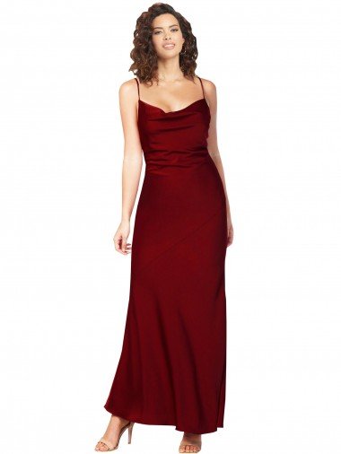 Shop Cowl Neck Low Back Formal Silky Satin Bridesmaid Dress / Prom Dress with Thin Back Straps London