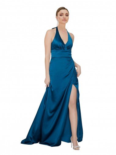 Shop Halter Neck Formal Silky Satin Bridesmaid Dress / Prom Dress London