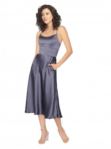 Shop Midi Cocktail Length Silky Satin Bridesmaid Dress / Prom Dress with Open Tied Back London