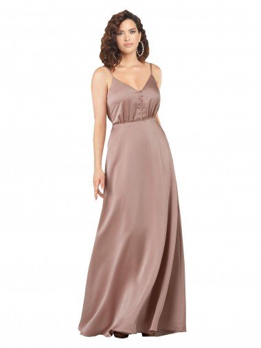 Shop Subtle V-Neckline Formal Silky Satin Bridesmaid Dress with Front Button Detail London
