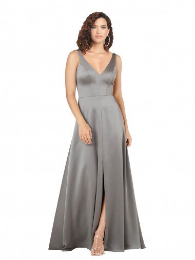 Shop Plunging V-Neckline Long A-Line Formal Silky Satin Bridesmaid Dress / Prom Dress London