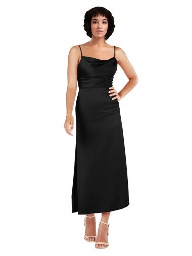 Shop Cowl Neck Formal Tea-Length Short Silky Satin Bridesmaid Dress / Cocktail Prom Dress with Skirt Slit London