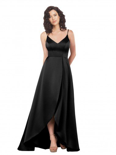 Shop High Low V-Neckline Formal Silky Satin Tulip Bridesmaid Dress / Prom Dress with Wrap Skirt London