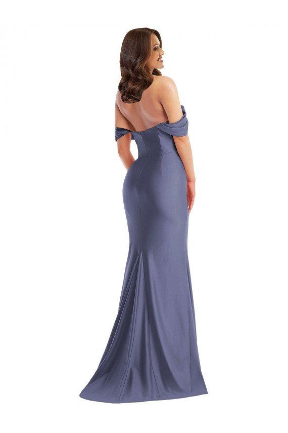 Off the Shoulder Corset Formal Silky Satin Mermaid Bridesmaid Dress / Prom Dress with Side Slit