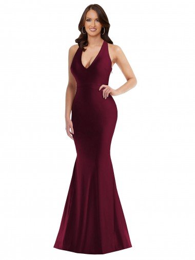 Shop Plunge Neckline Cutout Low Back Formal Silky Satin Mermaid Bridesmaid Dress / Prom Dress London