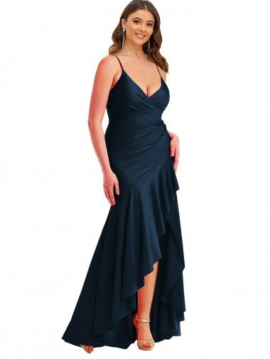 Shop Pleated Wrap Ruffled High Low Formal Silky Satin Bridesmaid Dress / Prom Dress London