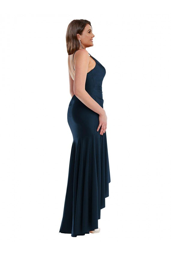 Pleated Wrap Ruffled High Low Formal Silky Satin Bridesmaid Dress / Prom Dress