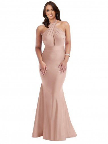 Shop Criss Cross Halter Open Back Formal Silky Satin Mermaid Bridesmaid Dress / Prom Dress London