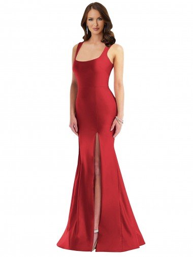 Shop Square Neck Formal Silky Satin Mermaid Bridesmaid Dress / Prom Dress with Side Slit London