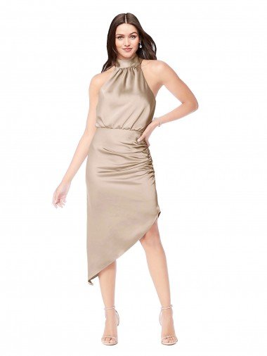 Shop Silky Satin High Low Midi Cocktail Length Bridesmaid Dress / Prom Dress with Asymmetric Skirt London