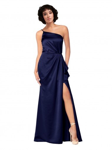 Shop One Shoulder Formal Silky Satin Bridesmaid Dress / Prom Dress with Skirt Slit London