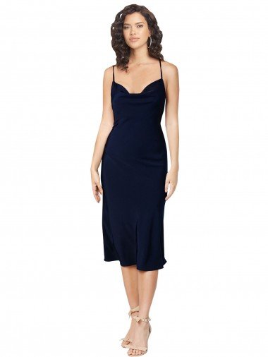 Shop Short Cocktail Midi Length Formal Silky Satin Bridesmaid Dress / Prom Dress with Cowl Neck and Cross Back Straps London