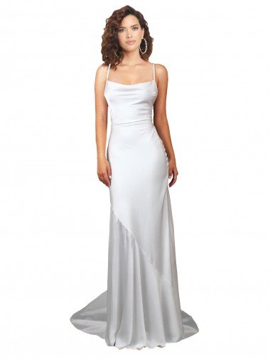 Shop Simple Lace Up Back Cowl Neck Long Sweep Train Silky Satin Beach Wedding Dress London