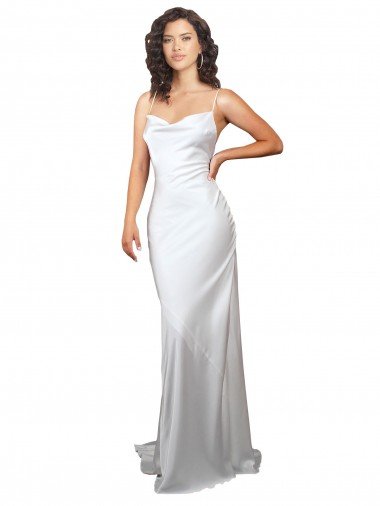 Shop Simple Sweep Train Low Back Tie Cowl Neck Long Silky Satin Beach Wedding Dress London