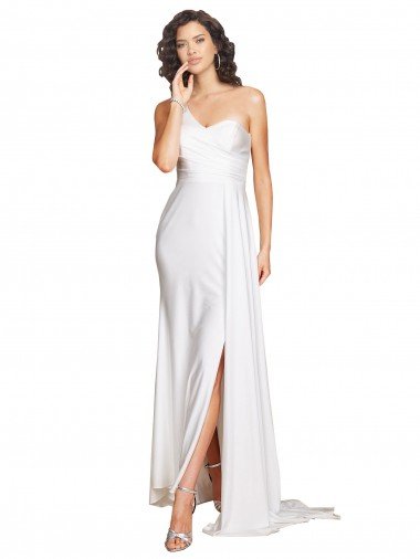 Shop One Shoulder Floor Length Silky Satin Wedding Dress with Side Slit London