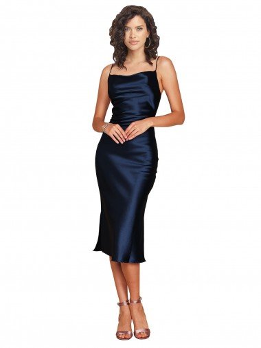 Shop Cocktail Length Sleeveless Spaghetti Straps Cowl Neckline Formal Silky Satin Bridesmaid Dress / Prom Dress London