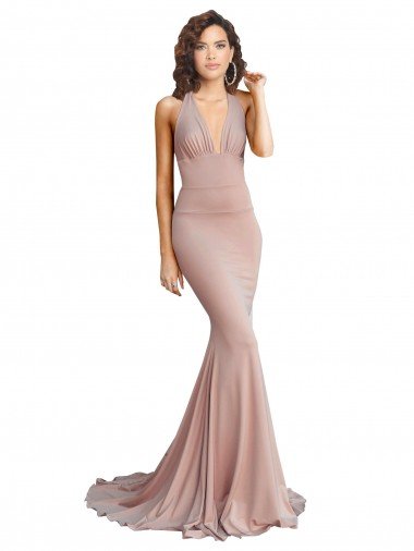Shop Deep V-Neck Mermaid Low Back Long Formal Spandex Bridesmaid Dress / Prom Dress London