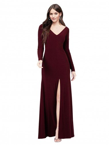 Shop Long Sleeves Spandex Bridesmaid Gown with Front Slit London