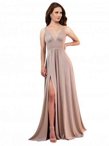 Shop Long A-Line Plunge V-Neckline Formal Spandex Bridesmaid Dress / Prom Dress with Slit London
