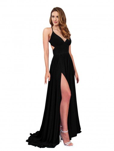 Shop High Slit Open Back Long Formal Spandex Bridesmaid Dress / Prom Dress with Lined Crossover Bust London