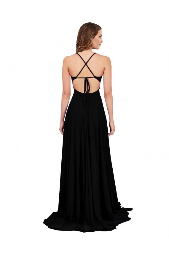 High Slit Open Back Long Formal Spandex Bridesmaid Dress / Prom Dress with Lined Crossover Bust