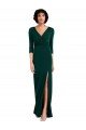 Floor Length 3/4 Sleeves V-Back Draped Wrap Formal Maxi Spandex Bridesmaid Dress / Prom Dress