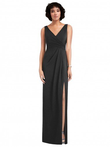 Shop Draped Wrap Formal Maxi Spandex Bridesmaid Dress / Prom Dress with Front Slit London
