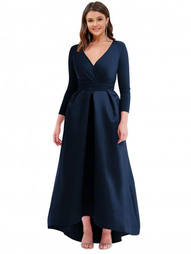 Shop Long Sleeves Wrapped Formal Spandex Bridesmaid Dress / Prom Dress with High Low Full Skirt and Pockets London