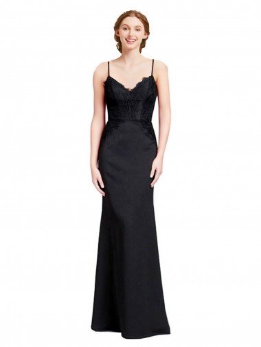 Shop Long Chiffon Bridesmaid Dress / Prom Dress with Lace Bodice and Curved V-Neckline London