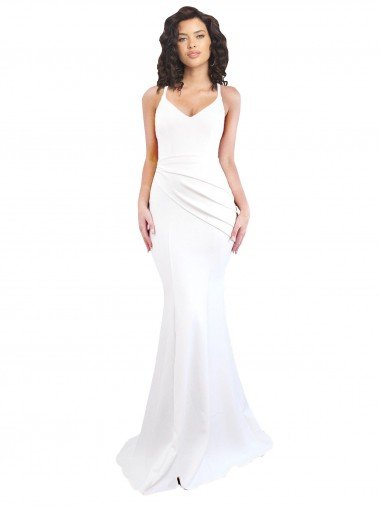 Shop Fishtail Shape Spaghetti Straps Open Back Formal Crepe Bridesmaid Dress / Prom Dress with Ruffles London